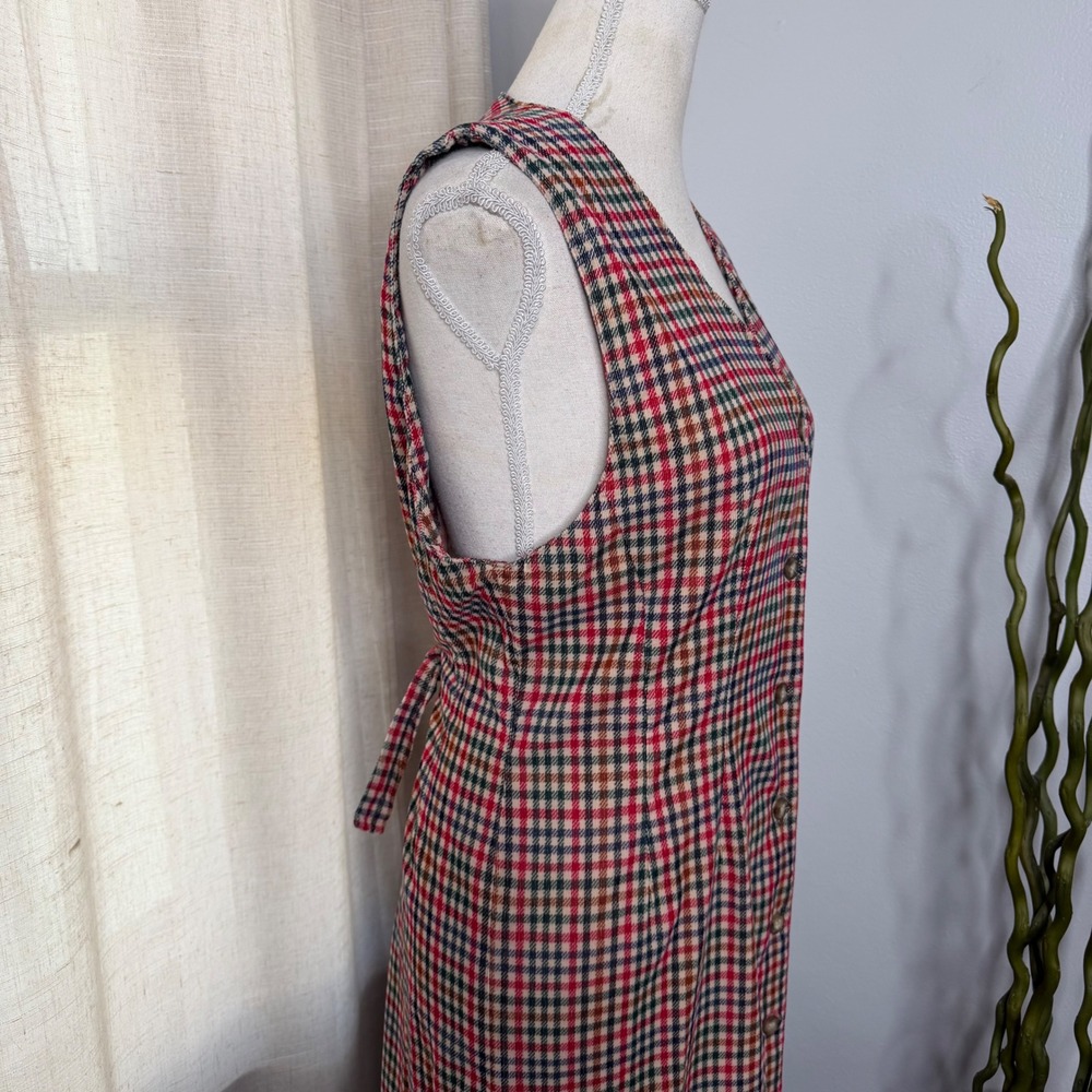 Vintage Susan Bristol Maxi Dress Plaid Corduroy Button Front Tie Back Size 10 - Picture 4 of 10